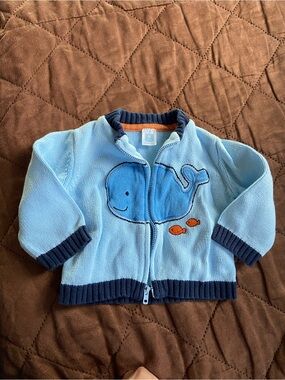 Carter's Light Blue & Navy Whale Zip Sweater & bodysuit
